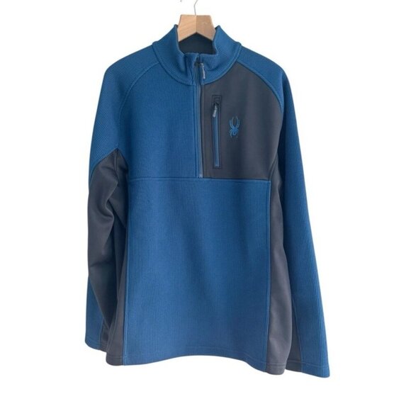 Spyder Men's Sz XL Blue & Black Half Zip Gait Knit Pullover Jacket - Picture 2 of 13